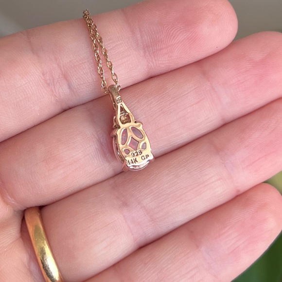14k Rose Gold Opal Drop Necklace with Pink Morganite and Diamond Accents - Picture 2 of 3